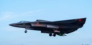 A Chinese J-36 fighter jet during flight tests