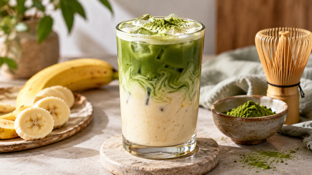 Banana Matcha Latte Banana Matcha Latte з бананом, зеленим чаєм матча та молоком