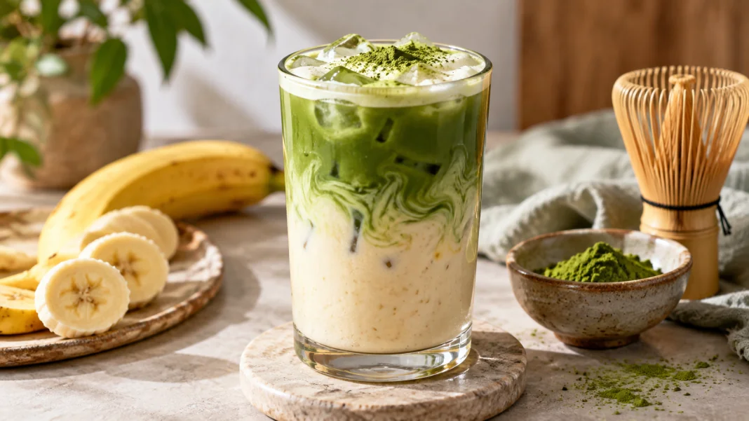 Banana Matcha Latte з бананом, зеленим чаєм матча та молоком