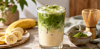 Banana Matcha Latte: навіщо додавати банан у зелений чай Banana Matcha Latte з бананом, зеленим чаєм матча та молоком