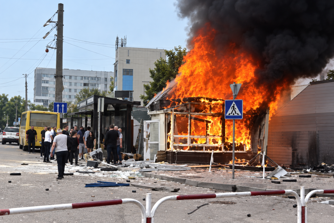 The aftermath of the drone attack on Zviahel on 12 September
