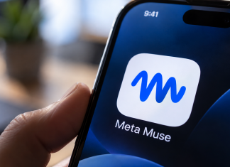 Meta відкликала тест дзвінків Muse за участю людей Логотип Meta на екрані смартфона поруч із написом AI
