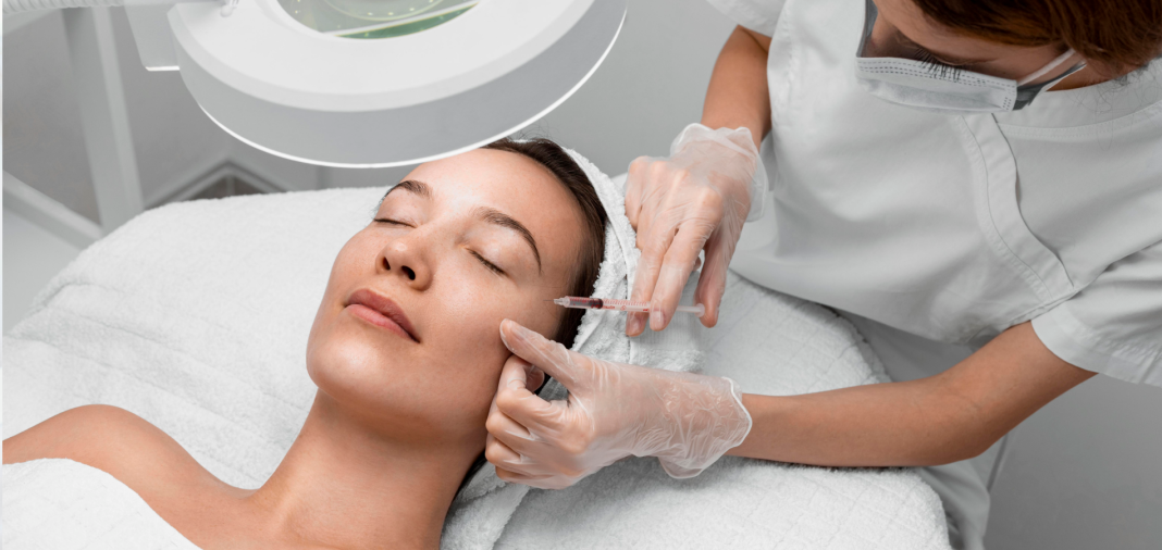 A botulinum toxin injection during a cosmetic procedure