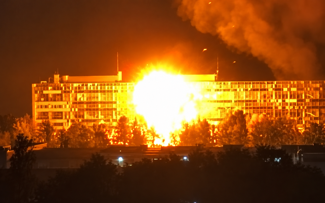 Image 25 September 2026, 10:09:55 Explosion at the «Iskra Plant» in Ulyanovsk following a drone attack