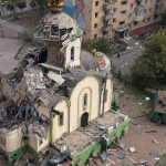 A Russian air strike damaged the Church of St John the Baptist in Kramatorsk