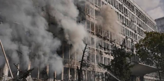 Damage to Kyiv’s office and telecommunications infrastructure following the Russian attack