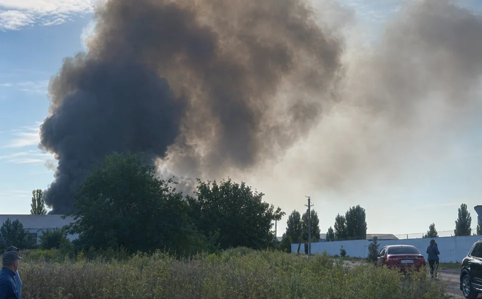 Дим над Києвом після атаки російського безпілотника Чорний дим над Києвом після атаки російського безпілотника