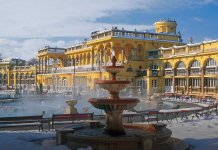 The Széchenyi Thermal Baths in Budapest in winter