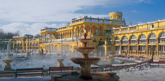 The Széchenyi Thermal Baths in Budapest in winter