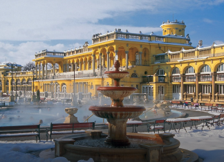 The Széchenyi Thermal Baths in Budapest in winter