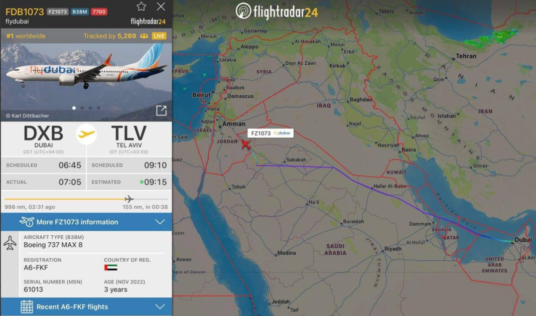 Flydubai FZ1073 Маршрут рейсу flydubai FZ1073 після аварійного сигналу