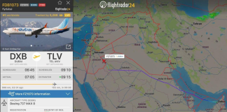 Маршрут рейсу flydubai FZ1073 після аварійного сигналу