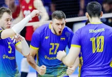 The Ukrainian national volleyball team during their match against Israel at Euro 2026