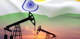 Oil pumps against the backdrop of the Indian flag
