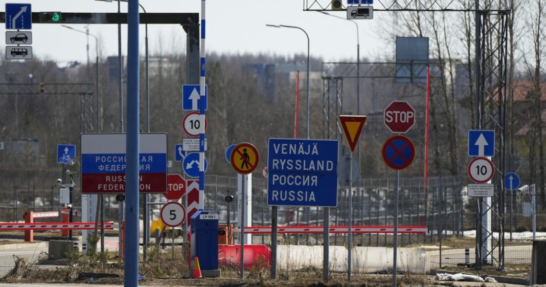 A border marker on the Finnish–Russian border
