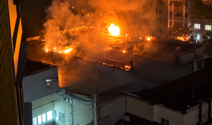 A fire in a residential area of Kyiv following an attack