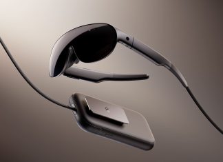 Кінотеатр на обличчі: Meta показала VR-окуляри вагою 100 грамів Окуляри Meta VR Glasses із зовнішнім обчислювальним блоком, з’єднаним кабелем.