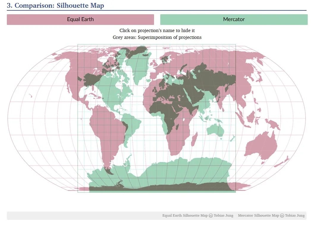 A comparison of world maps A comparison of world maps in the Mercator and Equal Earth projections