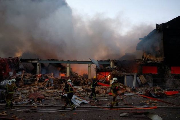 Rescue workers are working amongst the rubble following the Russian Federation’s attack on Kyiv
