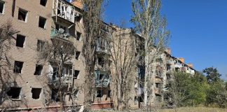 Residential buildings damaged following an air strike on Kramatorsk