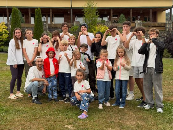 Angelina Jolie with Ukrainian children during her visit to Ukraine