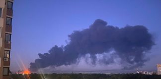 Fire following a drone attack in Samara on 22 September