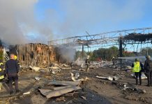 A petrol station destroyed following a Russian attack in Kyiv