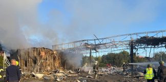 A petrol station destroyed following a Russian attack in Kyiv