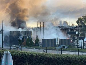 A petrol station in Kyiv destroyed following the Russian attack on 23 September