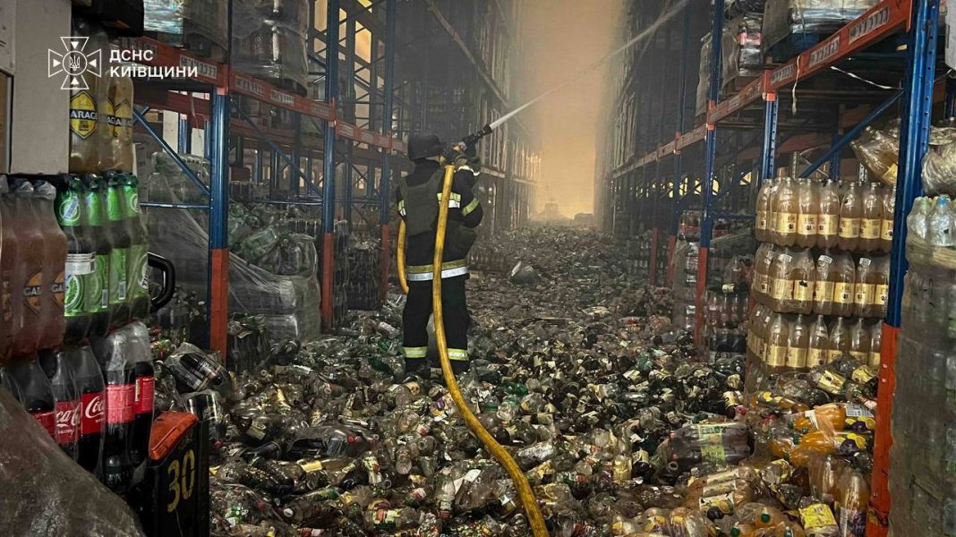 Fire at warehouses following a Russian attack on the Kyiv region