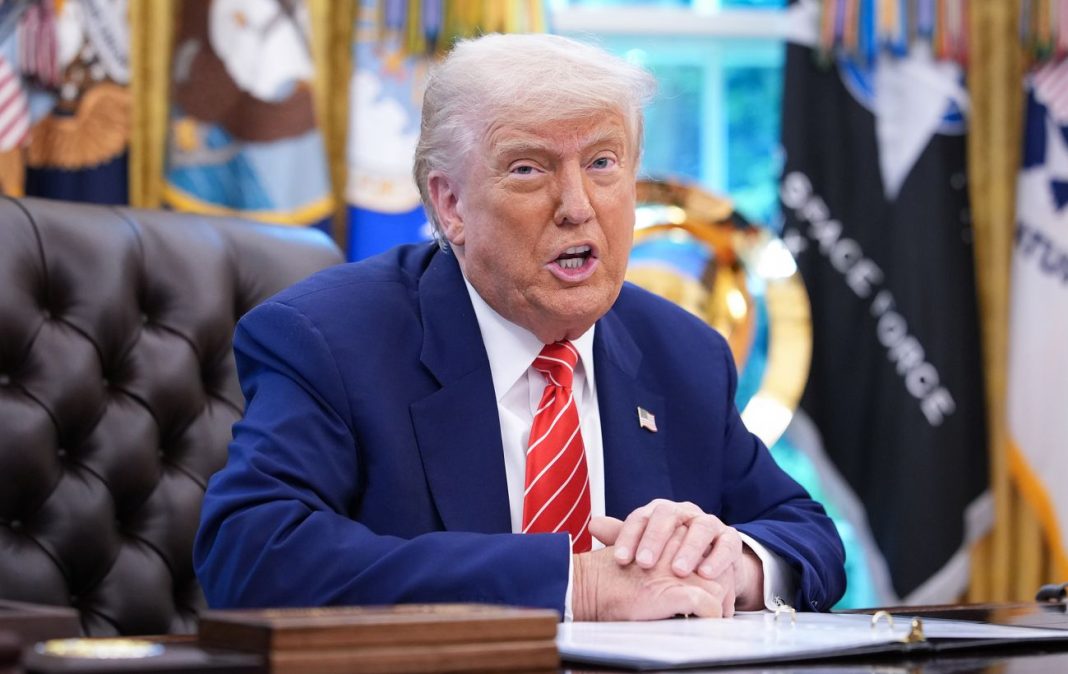 Donald Trump during a speech at the White House