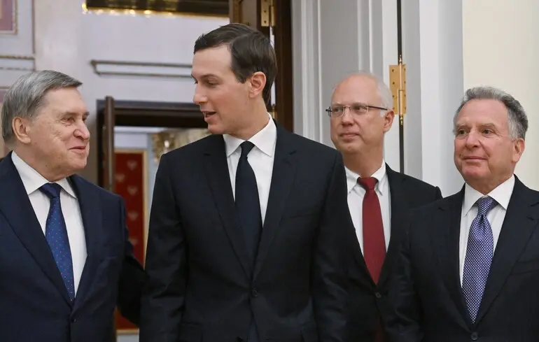 vitkoff-and-kushner American and Russian representatives following talks at the Kremlin