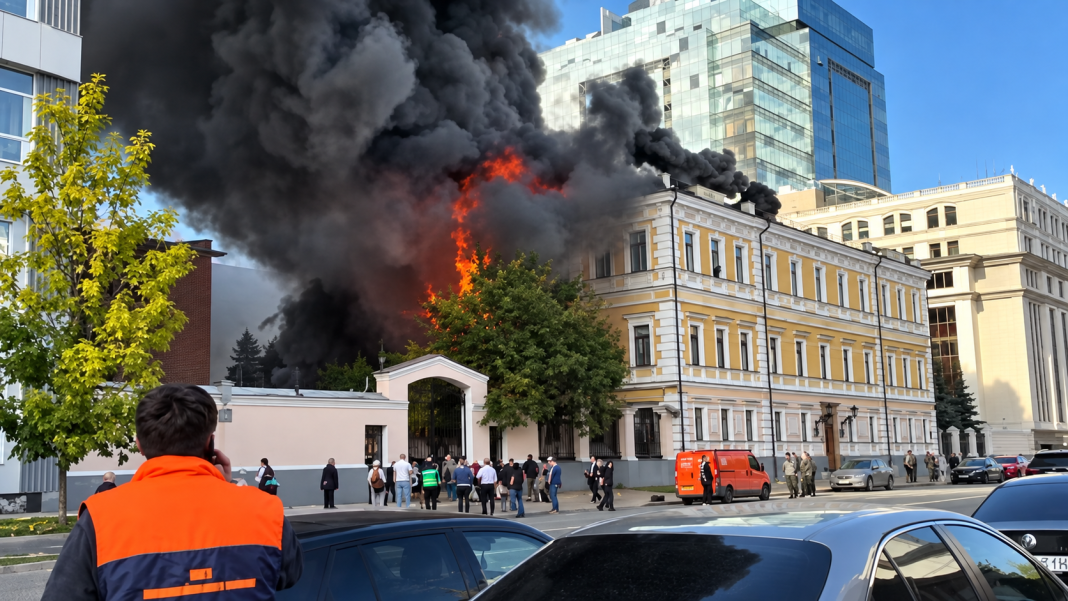 Пожежа після удару БпЛА по будівлі НАН України в Києві