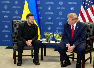 Volodymyr Zelenskyy and Donald Trump at a meeting in New York