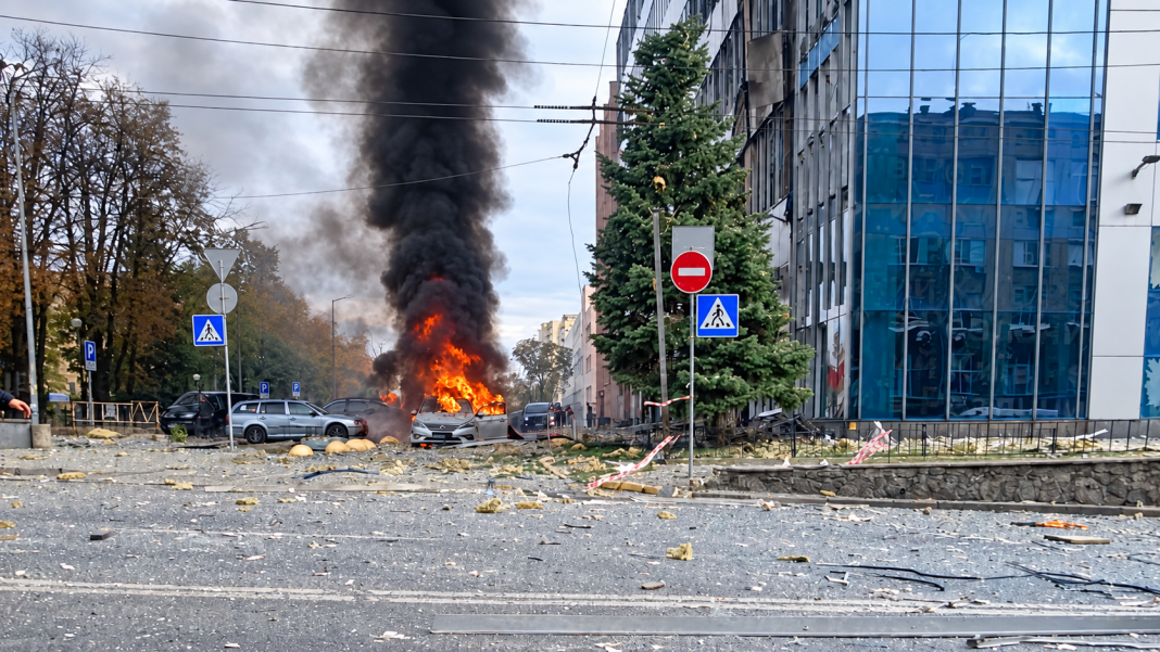 Drone strike in Kyiv Fire near an office building in Kyiv following a strike by a Russian drone