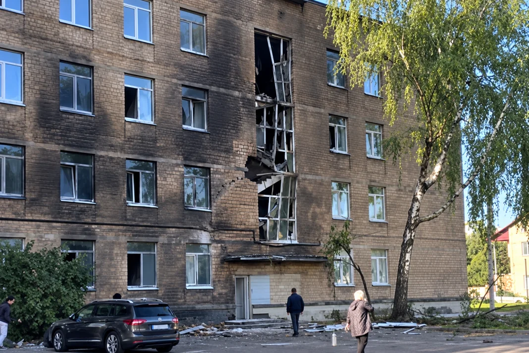 Пошкоджена школа на Відрадному в Києві після влучання БпЛА