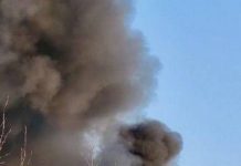 Густий чорний дим здіймається над деревами після повідомлень про російську атаку на Чернігів 29 жовтня 2026 року.