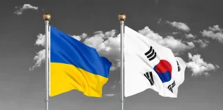 South Korea is to withdraw additional embassy staff from Ukraine The flags of Ukraine and South Korea