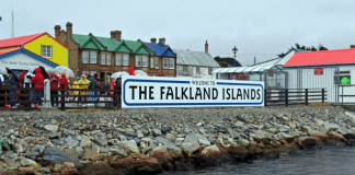 Britain has drawn up plans for the recapture of the Falkland Islands in the event of an Argentine invasion Falkland Islands — the ‘Welcome to the Falkland Islands’ sign off the coast of the archipelago
