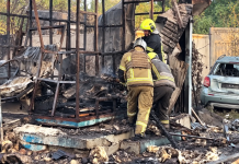 Rescue workers are at the site where the rocket landed