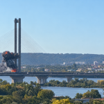 A jet-powered UAV struck the South Bridge in Kyiv whilst a metro train was passing