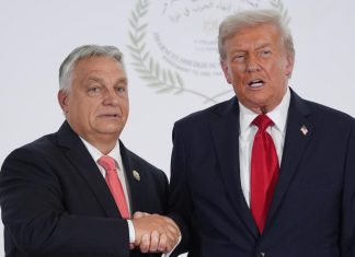 Трамп просуває Орбана в ООН: вирішальне слово за Лондоном і Парижем Дональд Трамп і колишній прем'єр-міністр Угорщини Віктор Орбан потискають руки під час спільного заходу.