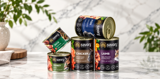 Savory wet cat food in a variety of flavours
