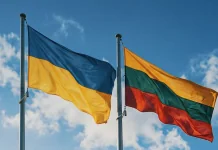 Балтійські країни закликали ЄС заборонити транзит російського зерна Прапори України та Литви майорять на флагштоках