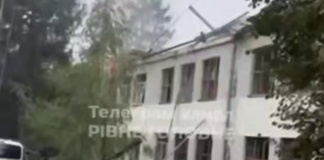 A damaged school building in Rivne