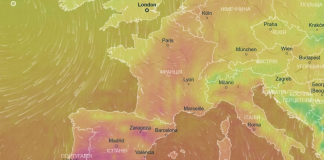 A weather map of Europe showing heatwave zones over Spain and Portugal