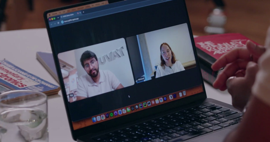 A video call with Tavus’s Griffin AI model on a laptop screen