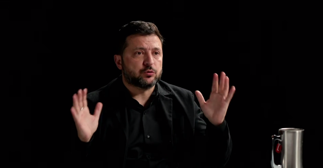 The President of Ukraine, Volodymyr Zelenskyy, in a black suit