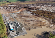 An aerial photograph showing extensive deforestation near the town of Muhos in Finland, where Google is preparing to build a data centre
