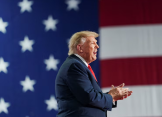 Trump criticised Norway following the awarding of the Nobel Prize to Navi Pillay Donald Trump speaks against the backdrop of the US flag